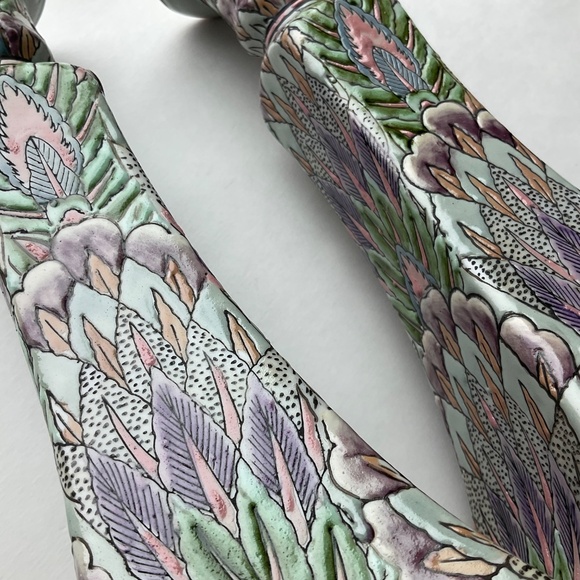 Vintage Chinoiserie Candle Holders Pastel Textured Boho Decor - One Pair… - Picture 10 of 10